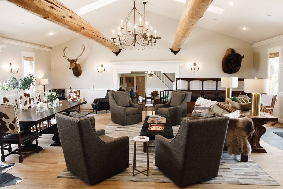 Cozy lodge gathering space