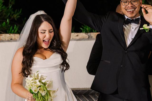 Bride and groom celebrating