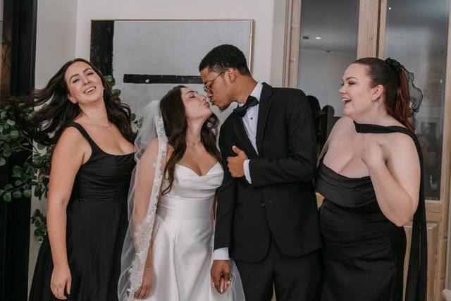 Bride and groom kissing