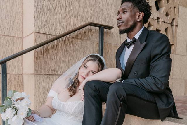 Bride and groom sitting