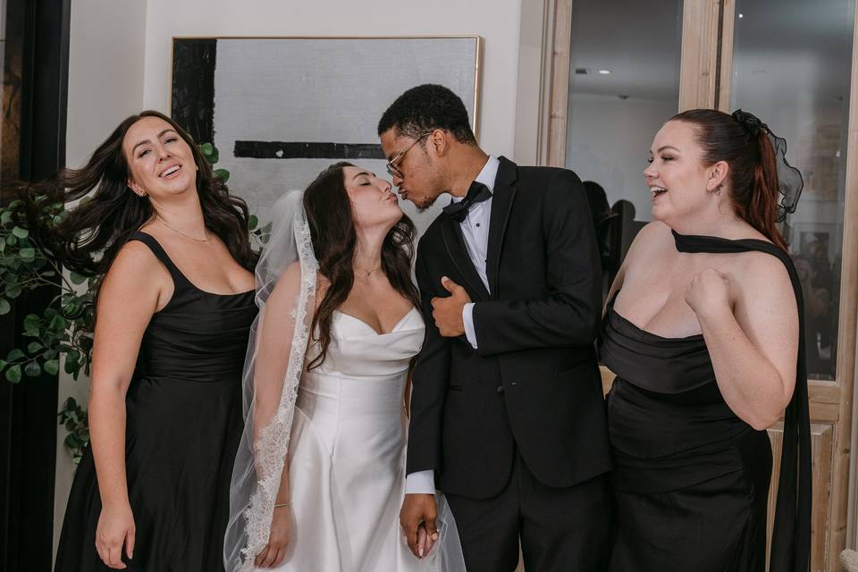 Bride and groom kissing