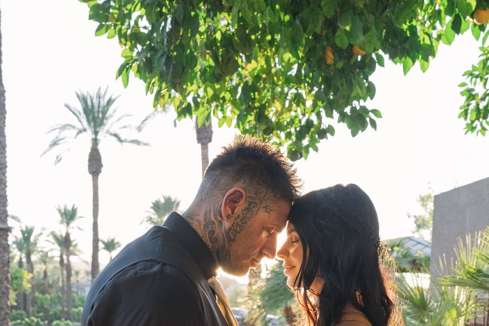 Bride and groom kiss