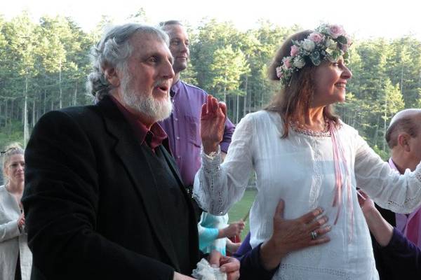 Bride and groom with their guests