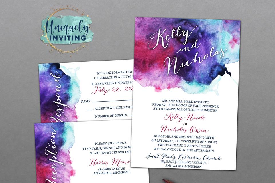 Jewel-Tone Watercolor Invites