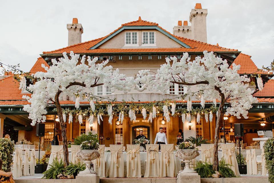 White blossom trees ceremony