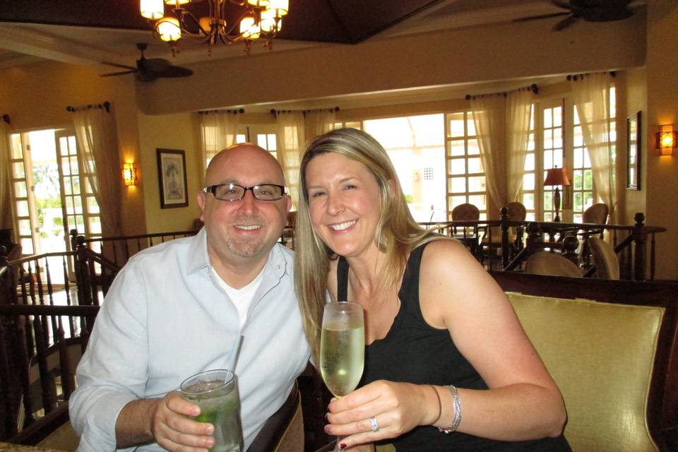 Cheers from Travel Angels! Greg & Jessica enjoying a first drink at Sandals Ocho Rios in Jamaica!