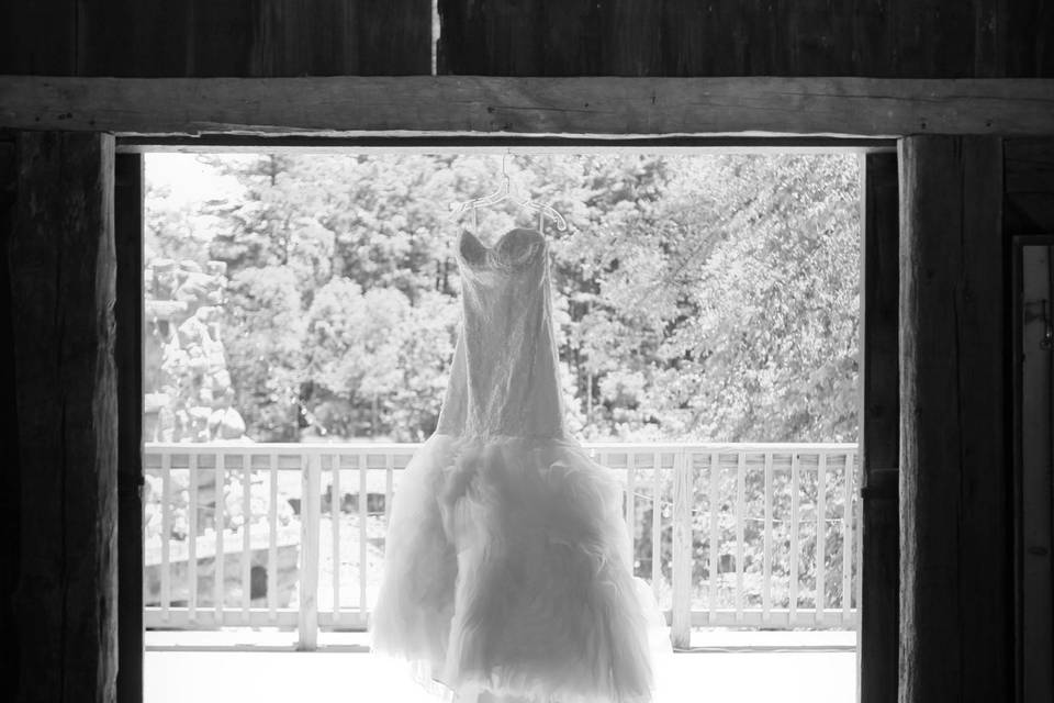 Hanging wedding dress