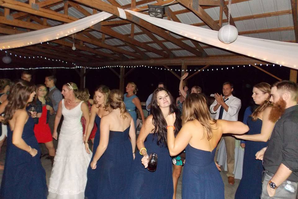 The bridesmaids dancing