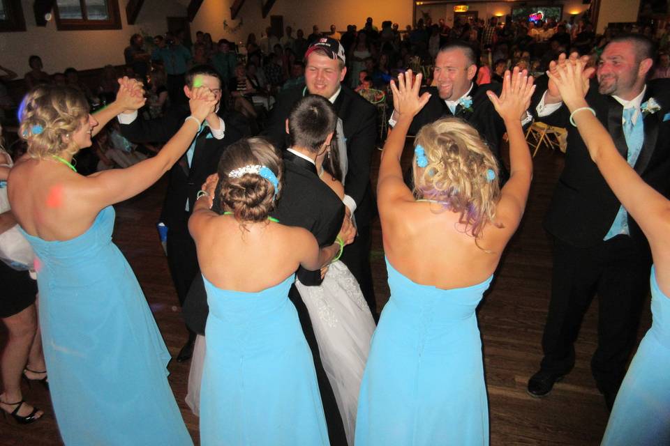 Bridal party dancing