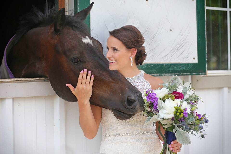 Bride by the stable