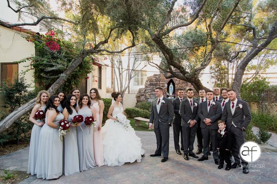 Couple with the bridesmaids and groomsmen