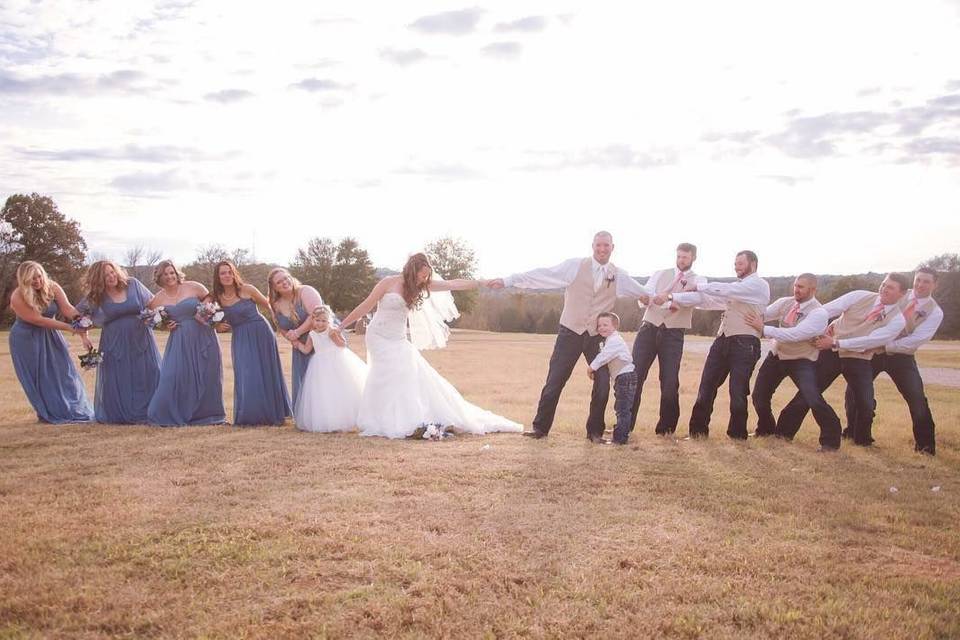 Couple with bridesmaid and groomsmen