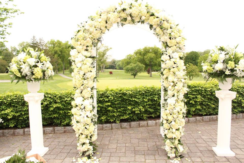 Arch Decoration with all white flower White Hydrangeas, Roses, Lilies etc.