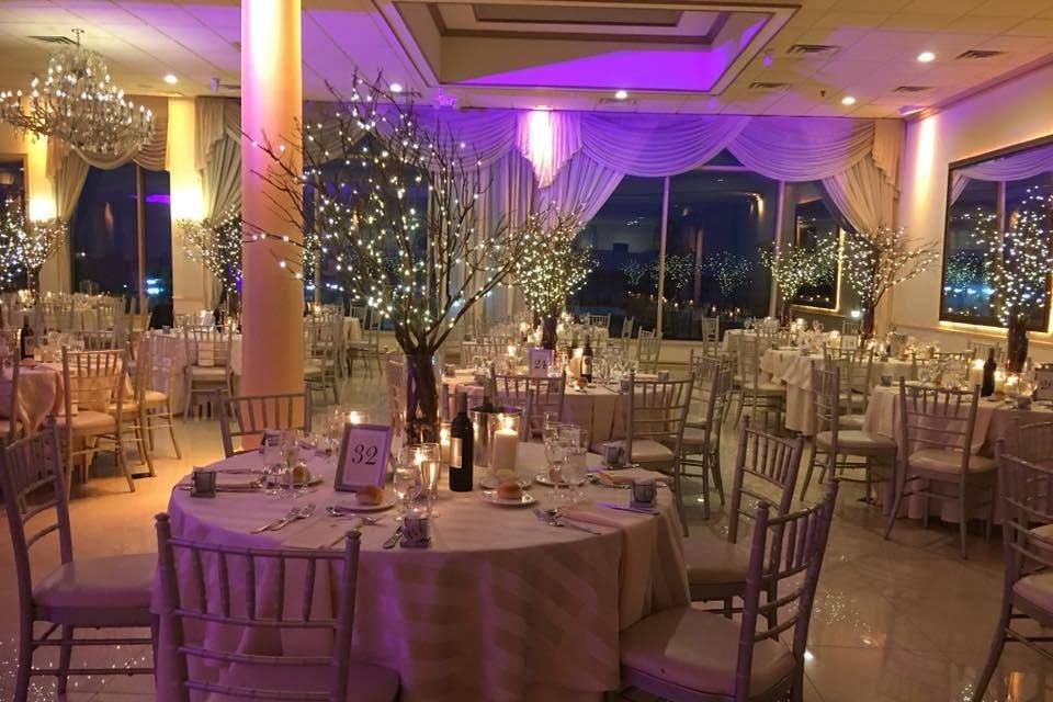 Reception table and floral centerpiece