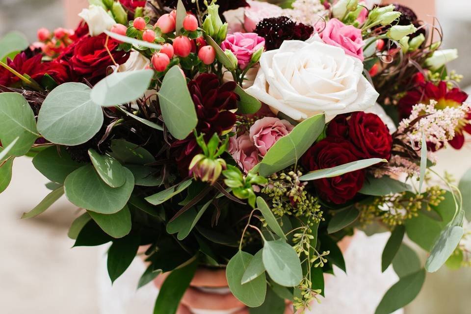 Fig and Flower Centerpiece in urn