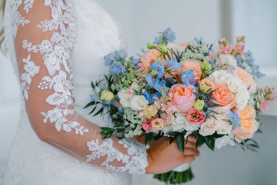 Peach and blue