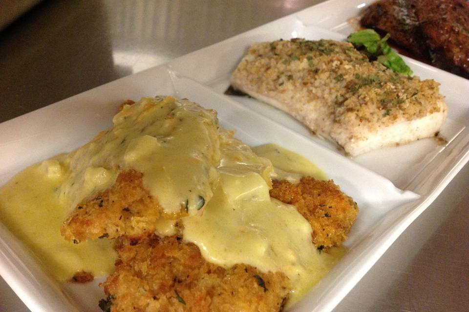 Panko Encrusted Chicken With King SauceBaked Haddock With Lemon Zesty Bread CrumbsSteak Tips