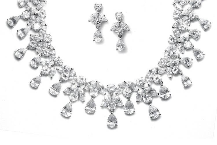This spectacular wholesale bridal necklace set with pear, marquis and ovals CZ's will light up your wedding with Hollywood 