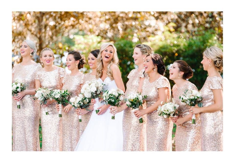 Classic Half Up hairstyle for this stunning bride and romantic updos for her bridesmaids at Debordieu Country Club in Georgetown, SC. Photo courtesy of Pasha Belman Photography