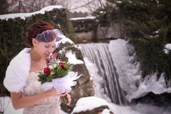 Bride smelling the flowers