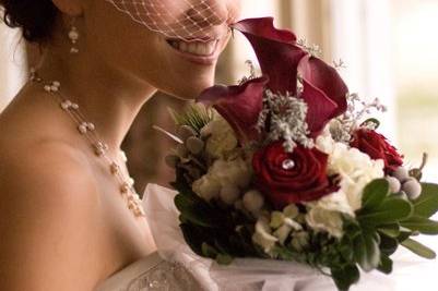 Bride in her netted veil