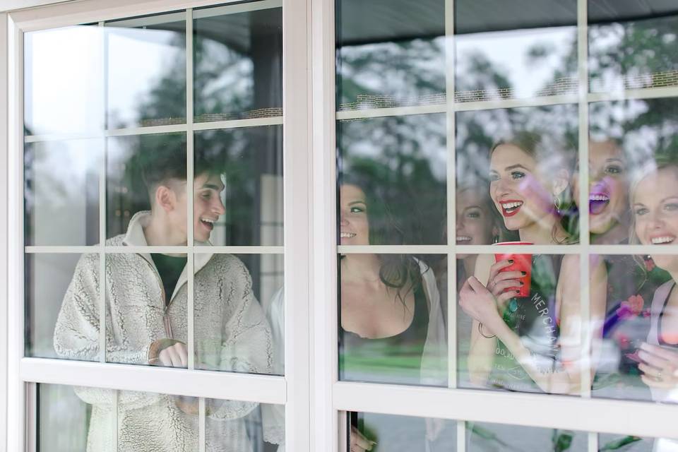 Looking out of window