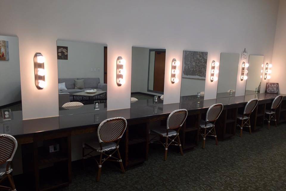 Bridal Suite has 6 makeup stations with outlets at each mirror