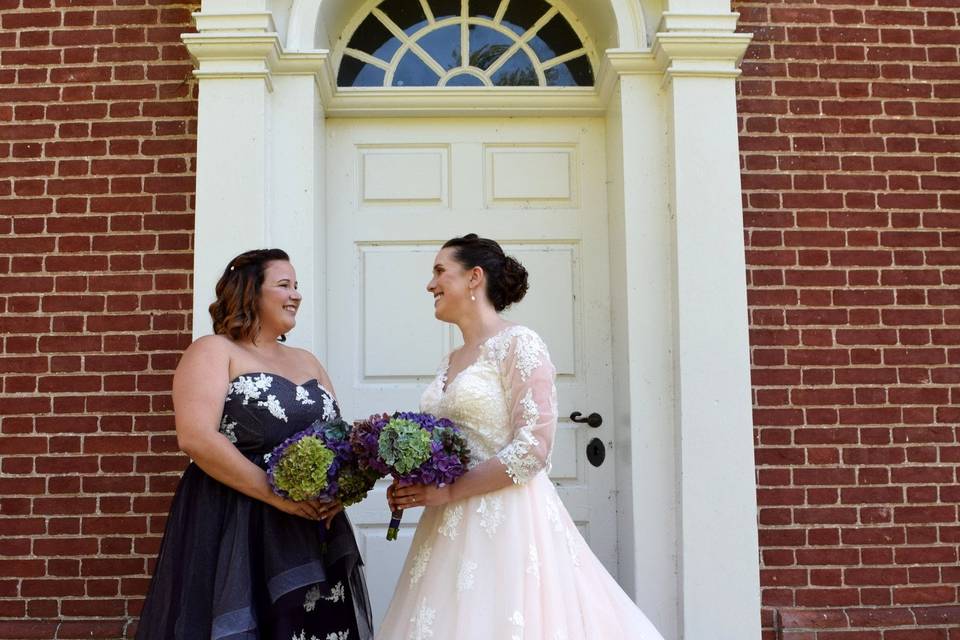 Bride and bridesmaid