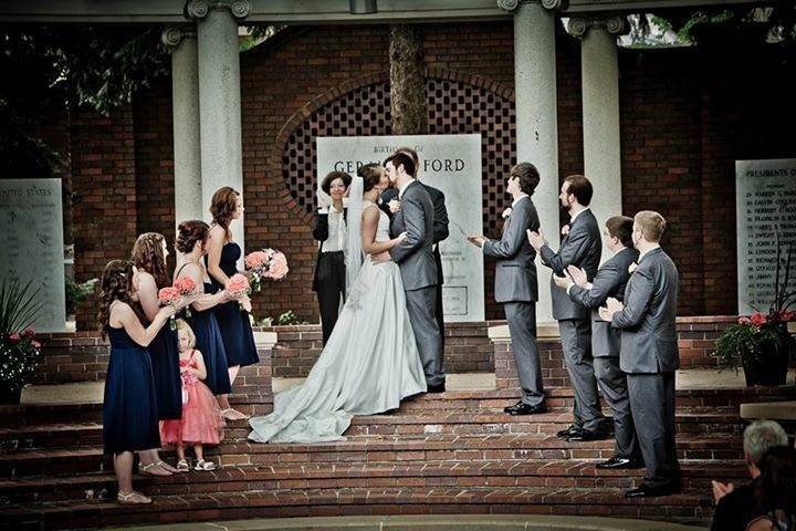 Couple kissing on steps