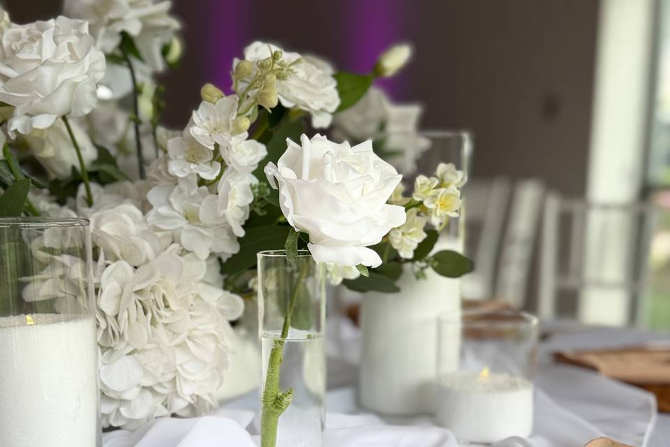 White Floral and Candle Center