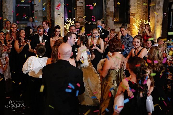 Confetti cannons, lights, & wedding dj at aria in minneapolis