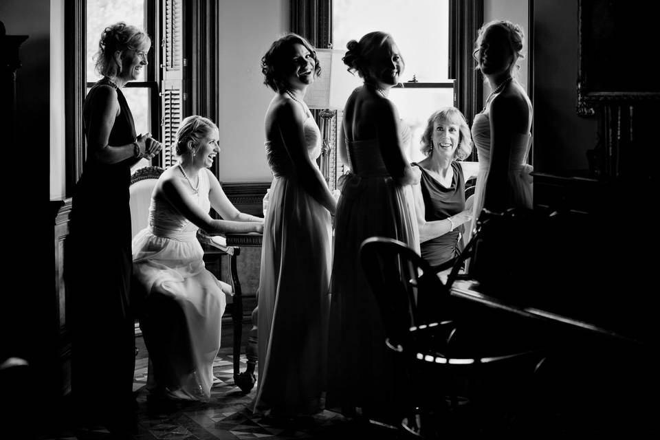 Bridesmaids laughing together