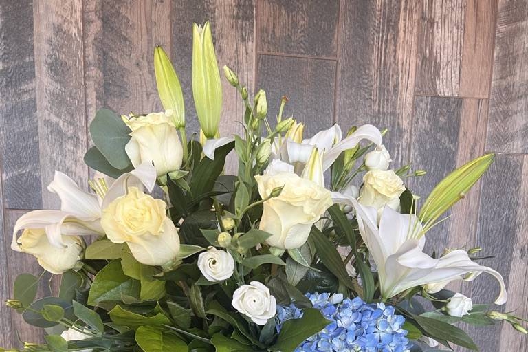 Blue and white centerpiece