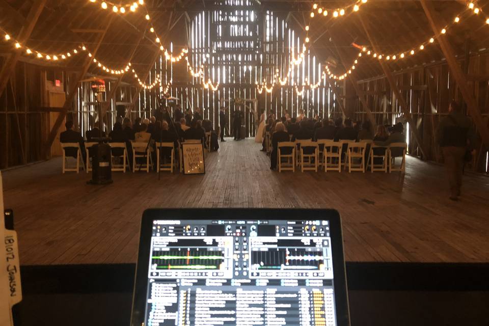 Barn ceremony and bistro lights