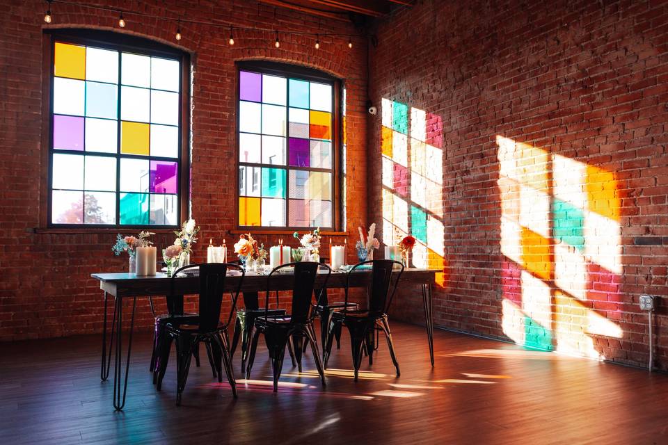 A rainbow stained glass venue