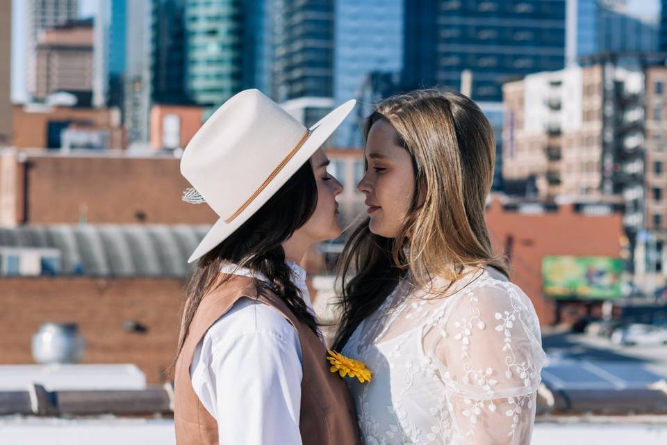City skyline wedding