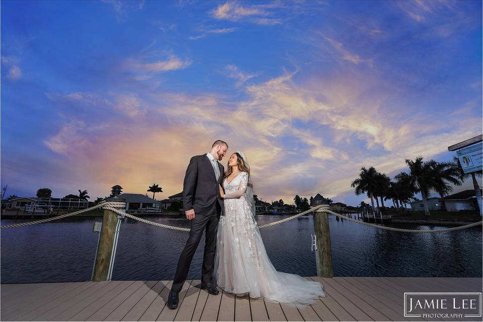 Sunset on a dock in Cape Coral