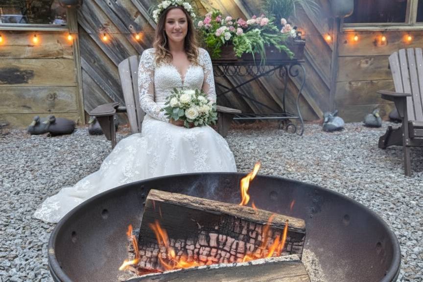 Bride and fire pit