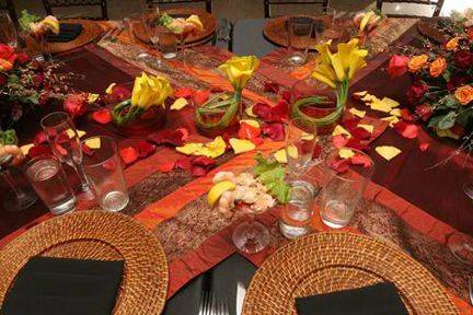 Table setup with flower centerpiece