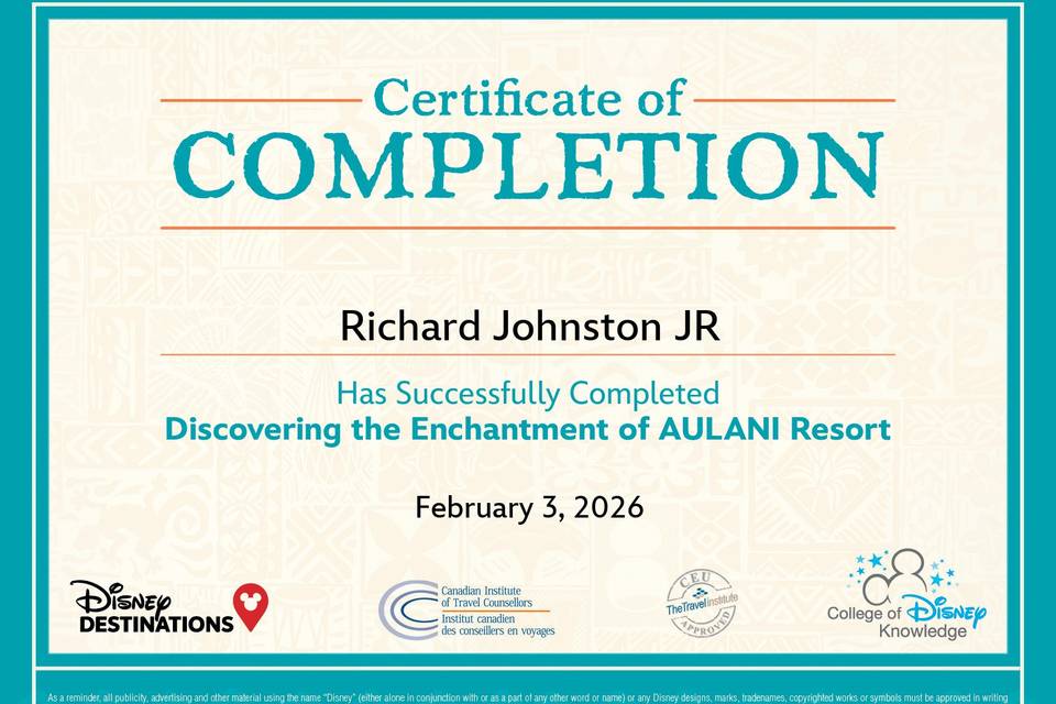 Aulani Resort Certification