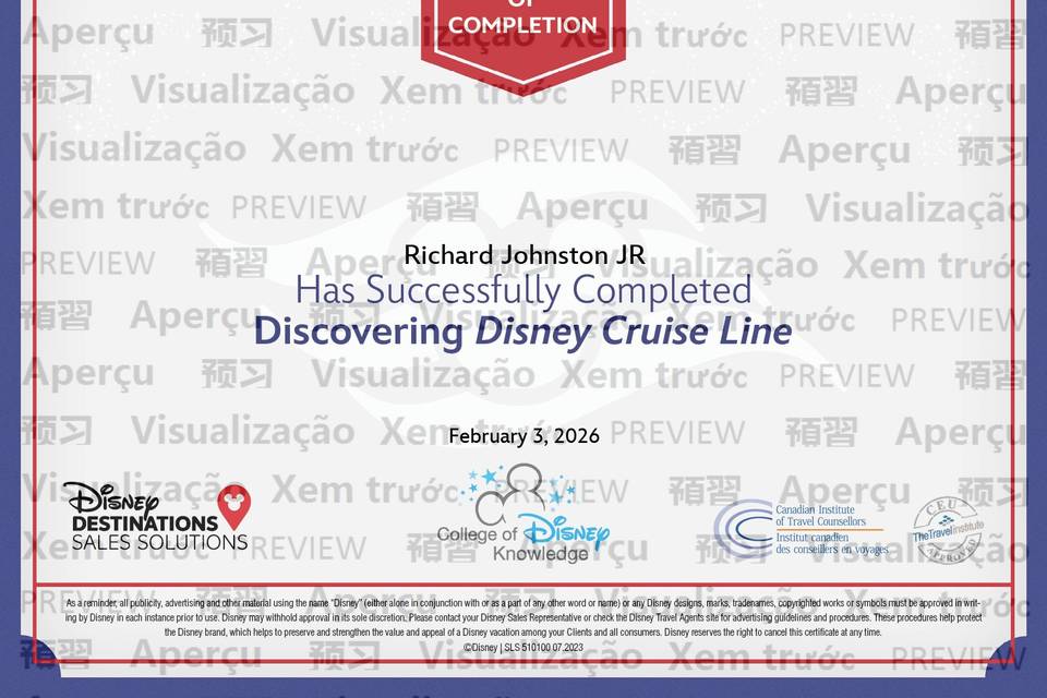 Disney Cruise Line Cert