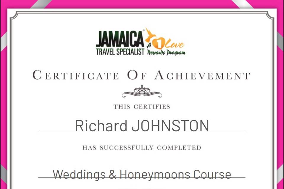 Jamacia Wedding Certification