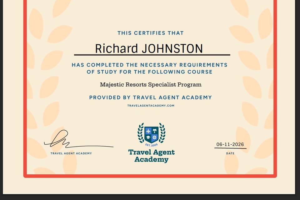 Majestic Resorts Certification
