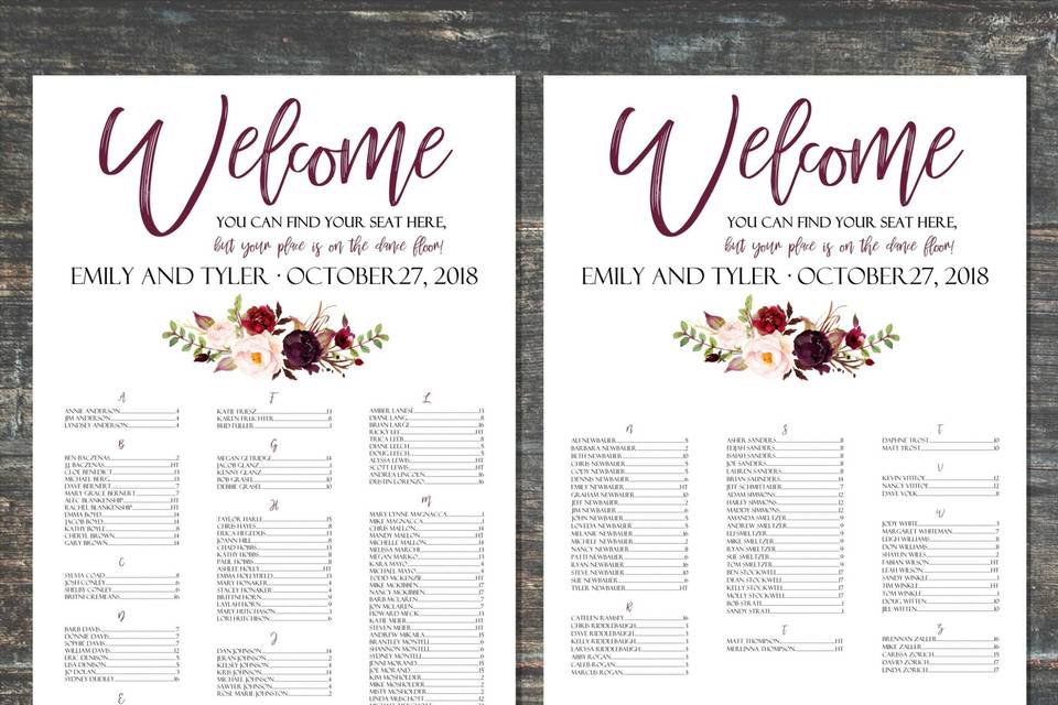 Marsala Floral Seating Chart