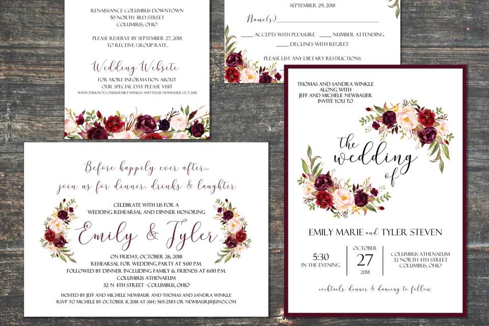 Marsala Floral Invitations