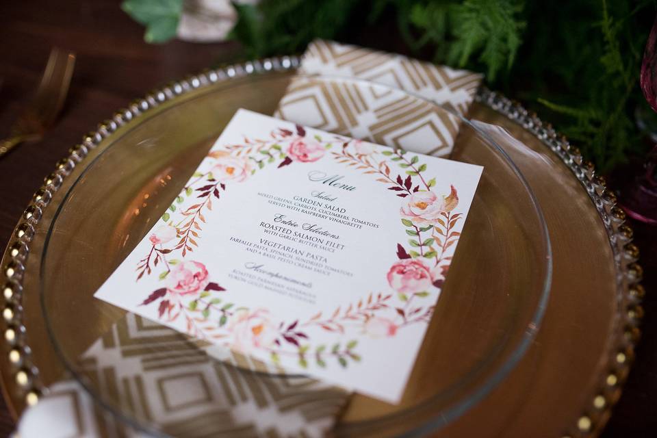 Blush Watercolor Floral Menu