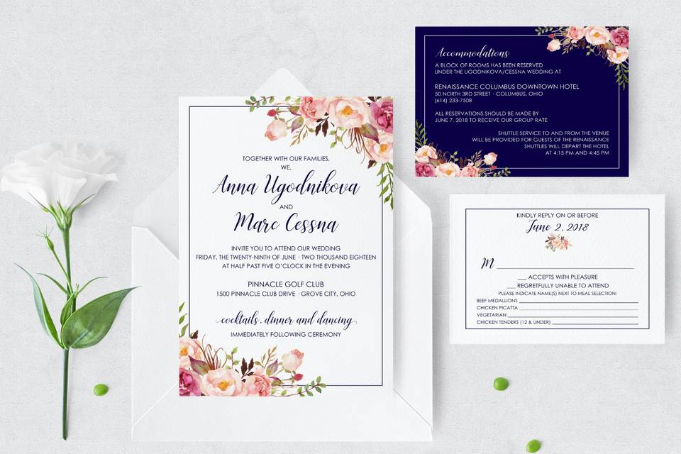 Blush Watercolor Floral Invite