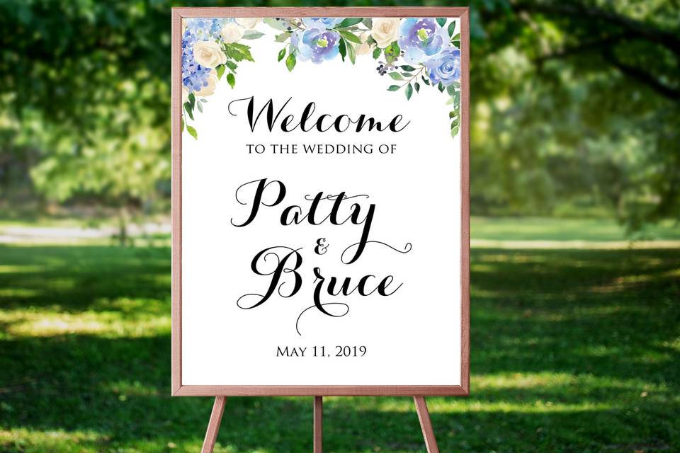 Blue and Cream Floral Welcome