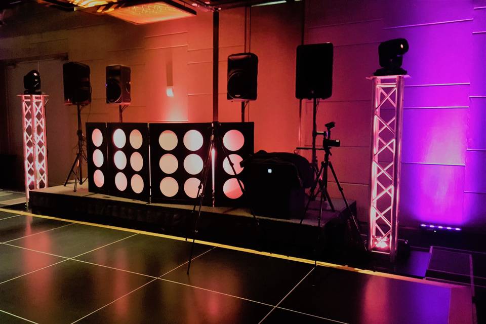 DJ booth and lighting