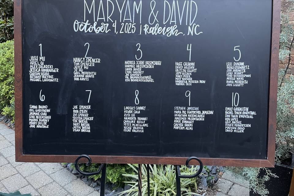 Hand Lettered Seating Chart